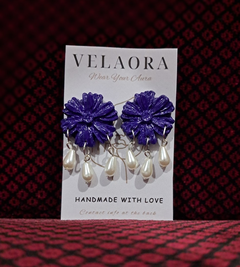 purple Flower with triple pearl by Velaora Jewels